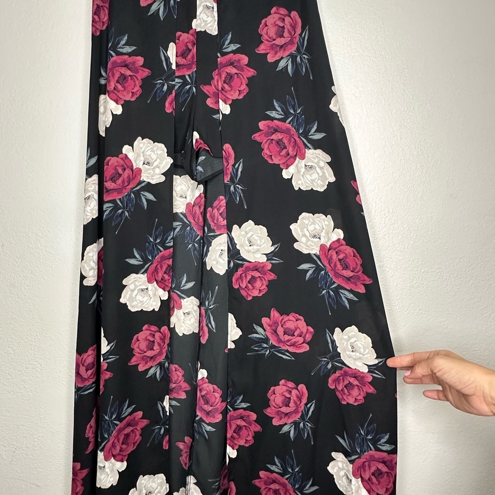 Charlotte Russe Floral Crop Top and Shorts with Skirt in Black and Pink
